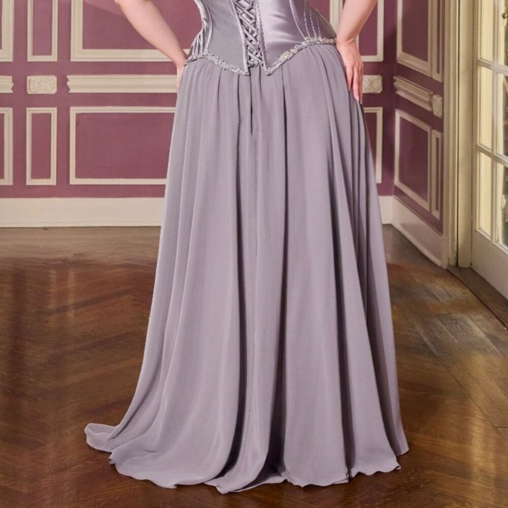 New Dark Silver Rhinestones Embellished Plus Size Gown w/ Corset Bodice CD668C - Picture 9 of 9
